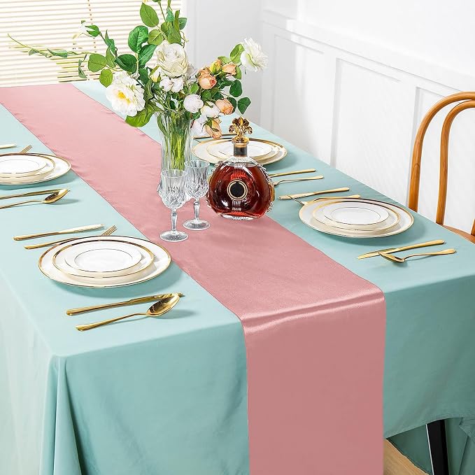 SI Pack of 30 Wedding 12 x 108 inch Satin Table Runner for Wedding, Decorations for Graduations, Engagements, Birthday Parties, Banquets, Runners fit Rectangle, Round Table - Rose Gold - Image 2