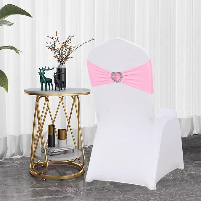 Pink Chair Sashes for Wedding 50 Pack Spandex Pink Sashes for Chairs Covers Stretch Chair Sashes Band with Heart Buckle Slider Wedding Sashes Bows for Banquet Party Decorations - Image 4