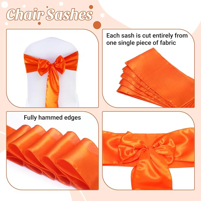VDS Satin Chair Sashes Chair Cover Back Tie Sateen Bows Ribbon for Wedding Birthday Graduation Engagement Ceremony Event Party Banquet Venue Hotel All Dining Chair Decoration (25PC) (Orange) - Image 5