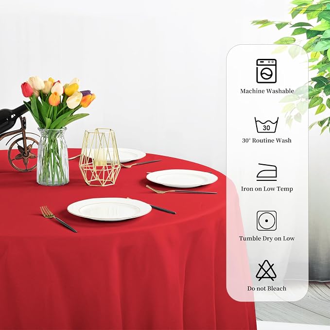 6 Packs 120 Inch Red Round Polyester Tablecloths | Table Cover for Round Tables, Stain and Wrinkle Resistant Washable Table Cloth, Perfect for Wedding Banquet Parties - Image 3