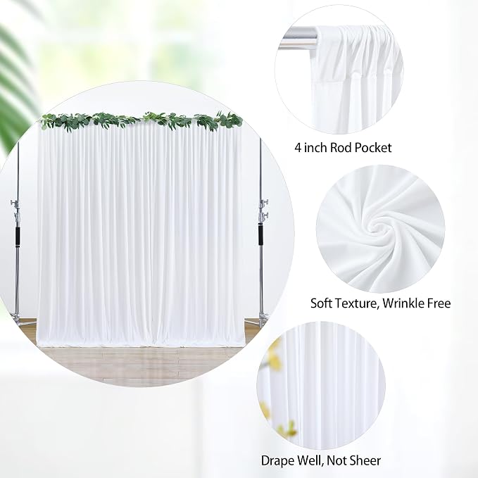 8 x 10 ft White Backdrop Curtains for Photo Background Wrinkle Free Drapes | Soft Polyester Fabric,Natural Drape,Top Rod Pocket,Washable & Reusable,For Wedding Birthday Party Decor,4ft x 10ft 2 Panels - Image 5