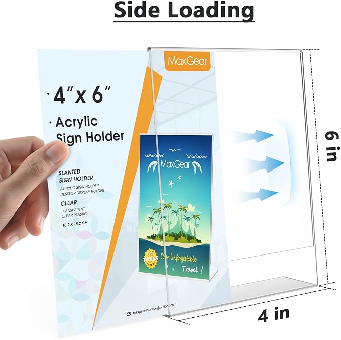 MaxGear Acrylic Sign Holder 4 x 6 Inches 12 Pack, Vertical L Shape | Small ClearTable Sign Display Stand, Acrylic Picture Photos Frame, Menu Flyer Holders for Office, Store, Home, Retail - Image 2