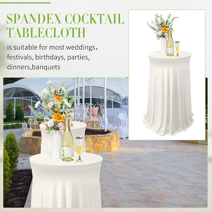 Tegeme 1 Pack Spandex Cocktail Table Cover Fitted with Skirt, Ivory | 32x43 Inch High Top Tables, Stretch Tablecloth for Weddings Parties Banquets, Fitted Covers Wrinkle Resistant Elegant Design - Image 6