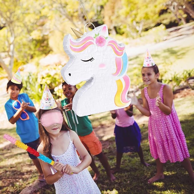 WERNNSAI Unicorn Piñata - Unicorn Party Supplies Piñata Bundle with Blindfold and Bat for Girls Kids Rainbow Unicorn Theme Birthday Party Game Decorations (15.7" x 12.2" x 3.1")