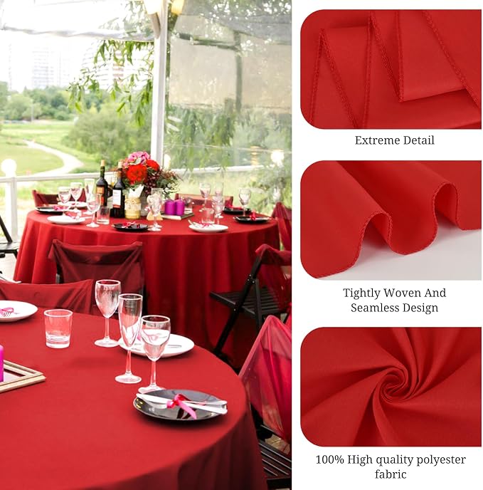 10 Packs Premium Round Tablecloth 120 Inch Red Polyester Table Cloth Bulk Washable Polyester Fabric Tablecloths Table Cover for Wedding Party Banquet Buffet Table Holiday Dinner (Red, 120 Inch) - Image 3