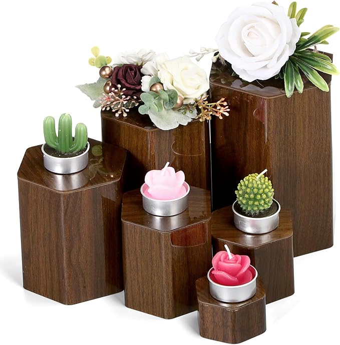 Jetec 12 Pcs Hexagonal Jewelry Display Risers Acrylic Stands,Brown | 6 Size, Hexagonal Market Display Risers, Acrylic Showcase for Jewelry, Model, Figures Organize Decoration, Table Stand - Image 5