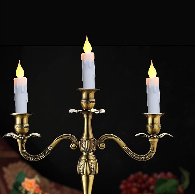 LINCOUNTRY.Short White Taper Candle Battery Operated Flameless Led Taper Candles with Timer,Primitive Small Candlesticks Flickering Flame,4.75Inch Christmas Halloween Decor