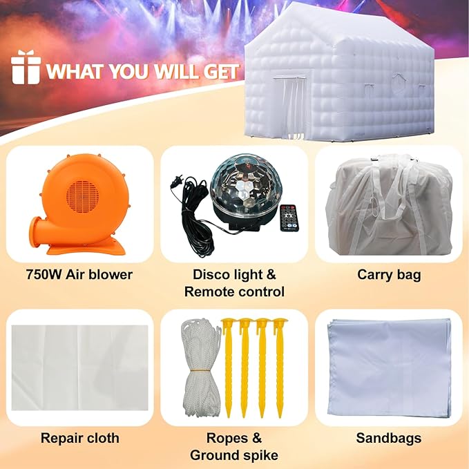 Inflatable Night Club Tent 18x15x15FT, Inflatable Party Tents Outdoor Event House with Blower Disco Lights, White Oxford Birthday Party Marquee Building for Nightclub, Entertainment, Rental Business