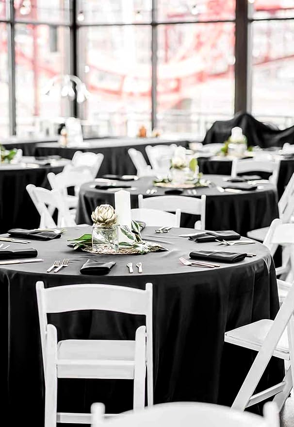 fani 10 Packs Black Round Tablecloth - 90 Inch, Polyester | Table Cloth for Round Tables, Washable Fabric, TableCovers for Wedding, Party, Banquet, Dining Tables, Camping - Image 4