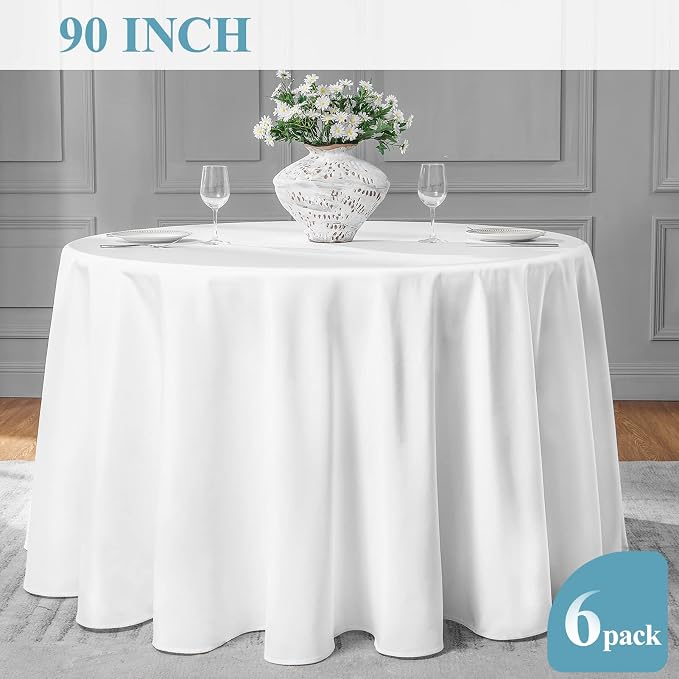 VidaFete 6 Pack 90inch White Round Tablecloth | Polyester Table Cloth, Stain and Wrinkle Resistant Table Cover for Dining Kitchen Party Wedding Banquet Buffet Decoration - Image 5