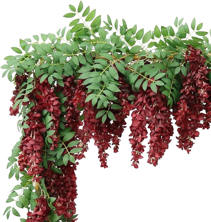 Encrypted Flower Vine Wisteria Artificial Garland Hanging (Wine Red, 2pcs) | AROIUO Flower Garland Decorations for Home Garden Outdoor Ceremony Wedding Arch Decoration 71 inches - Image 7