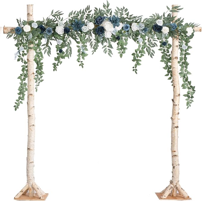 Ling's Moment 6.5FT Wedding Arch Flowers, Floral Garland, Navy Blue | Ceremony Reception Hanging Backdrop, Eucalyptus Rose Arbor Arrangement, Spring Artificial Swag by LingsMoment