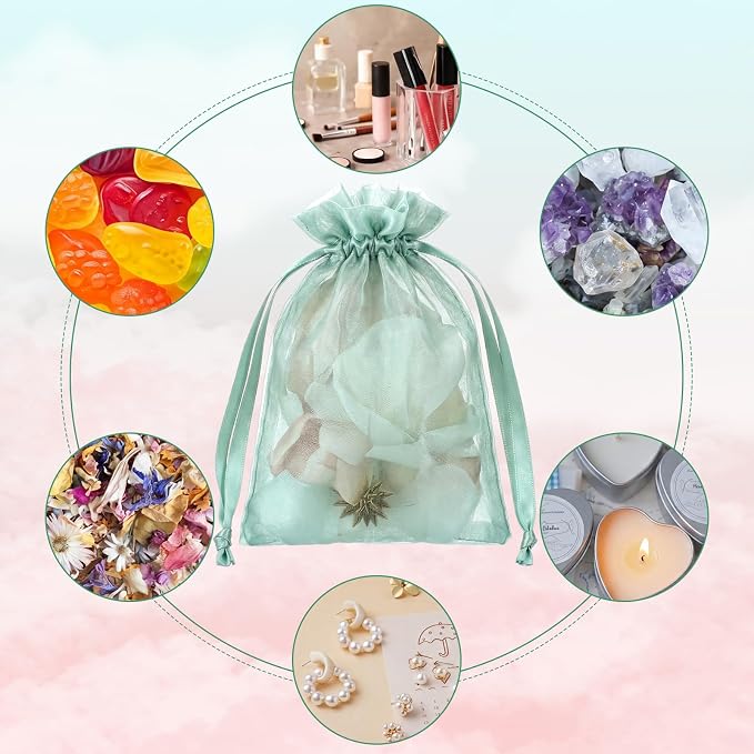 Sweetude 50 Pcs 4 x 6 Inches Drawstring Organza Bags Mesh Gift Drawstring Pouches Mesh Jewelry Bags for Party Wedding Favor Candy (Green) - Image 5
