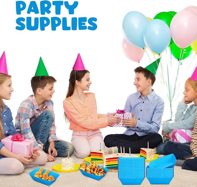 Uiifan 200 Pcs Paper Food Boats Disposable Paper Food Tray Grease Resistant Disposable Serving Tray Cardboard Hot Dog Holder for Burgers Fries Sandwiches Picnic Party (Blue) - Image 5