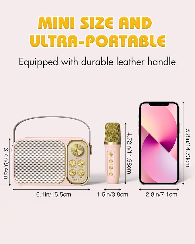 Mini Karaoke Machine for Kids with 2 Wireless Microphone, Portable Bluetooth Speaker, Kids Karaoke Machine to Sing Anywhere, for Girls, Ideal for Party, Birthday, Family Meeting