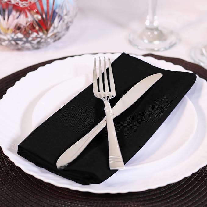 Utopia Home [12 Pack, Black] Cloth Napkins 20x20 Inches, 100% Polyester | Hemmed Edges, Washable and Reusable Ideal for Parties, Weddings and Dinners - Image 6