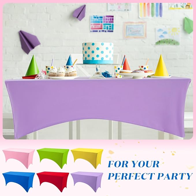 Preboun 6 Pcs Stretch Spandex Table Cover 6 Ft Rectangular Fitted Tablecloth Washable and Wrinkle Resistant Patio Table Cover Spandex Table Cloths 6 Ft for Event Wedding Banquet Parties, 6 Colors - Image 5