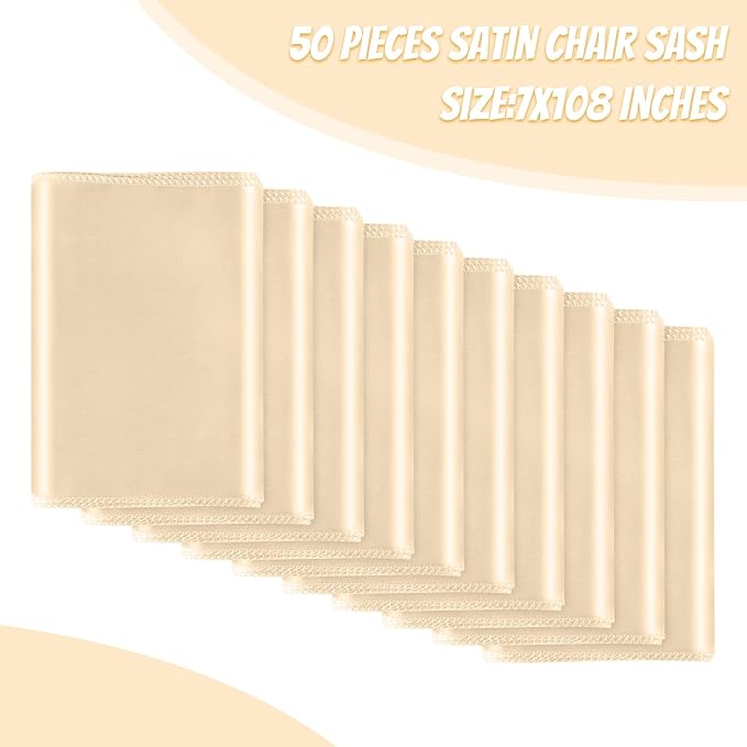 50 PCS Satin Chair Sashes Bows Universal Chair Ribbon Ties Back Sash for Wedding Party Reception Events Banquets Hotel Event Chair Cover Decoration (Champagne 7x108 inch) - Image 2