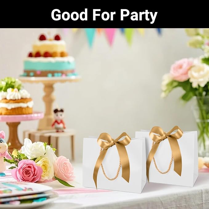EUSOAR White Thank You Gift Bags with Handles, 20pcs 8.6"x3.9"x7" Gift Bags with Ribbon Wedding Favor Bags, Paper Wrap Treat Bag Bulk for Wedding Party Favors Grocery Birthdays Bridal - Image 6