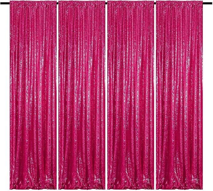 Fuchsia Sequin Backdrop Curtains 4 Panels 2FTx8FT by HMQIANG