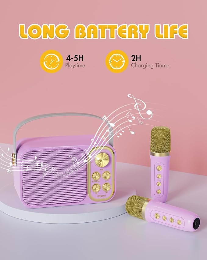 Mini Karaoke Machine for Kids Adults, Portable Bluetooth Speaker with 2 Wireless Microphones, Kids Karaoke Machine for Girls Boys, Toys Birthday Gifts for 3-12+ Years Old Toddler (Purple)