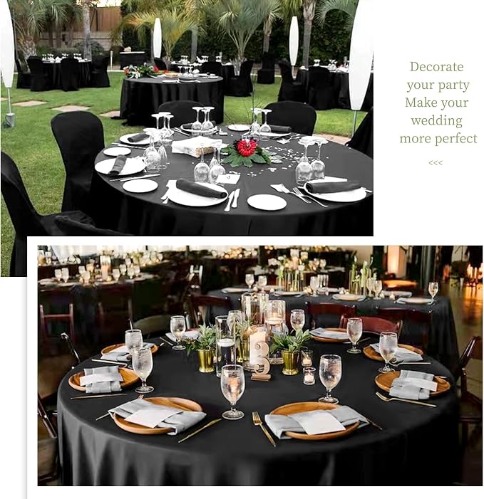 12 Packs 120 Inch Black Round Polyester Tablecloths | Table Cover for Round Tables, Stain and Wrinkle Resistant Washable Table Cloth, Perfect for Wedding Banquet Parties - Image 6