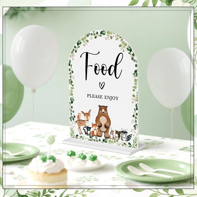 6 Pcs Woodland Baby in Bloom Shower Decorations, Baby Shower Sign, Newborn Gifts, Cards and Gifts Signs, Modern Arched Acrylic Table Top Signs With Stand for Birthday Party Decorations (White)