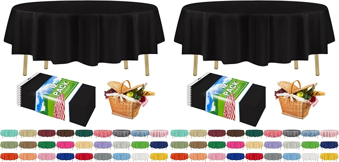 ZIMPLEWARE Premium Black Plastic Table Cloth Disposable (24 Pack) Round Tablecloth (84in) Party Table Cloths Disposable, Perfect Table Cloth Round Cover for Any Table Up to 6 Feet by Zimpleware