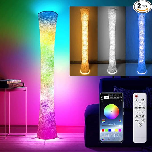 2 Pcs Floor Lamp, 61'' Smart RGB LED Corner Lamp with Music Sync and 16 Million DIY Colors, 3 Color Temperature, APP & Remote Control, Color Changing Standing Floor Lamp for Bedroom Living Room