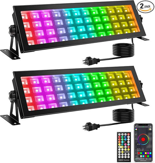 LED Stage Wash Light Bar - 96W RGBCW Color Changing - IP66 Waterproof Dimmable Stage Lights - Smart APP & Remote Control for Party Events Landcape Building Halloween Christmas Decor (2Pack)