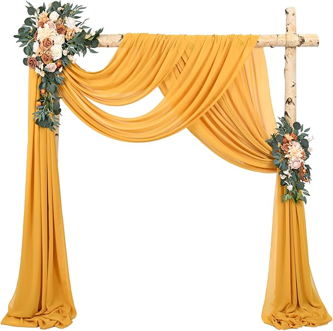 Showgeous Wedding Arch Draping Fabric Gold Chiffon Fabric Drapes - Image 9