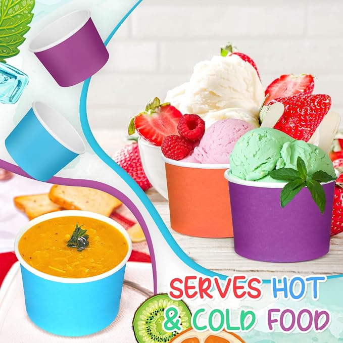 Nuenen 300 Pcs 8 oz Summer Ice Cream Paper Cups Bulk Disposable Dessert Cups Solid Color Paper Dessert Bowls for Snack Sundae Spring Party Favors Ice Cream Bar Supplies (Rainbow Color) - Image 4