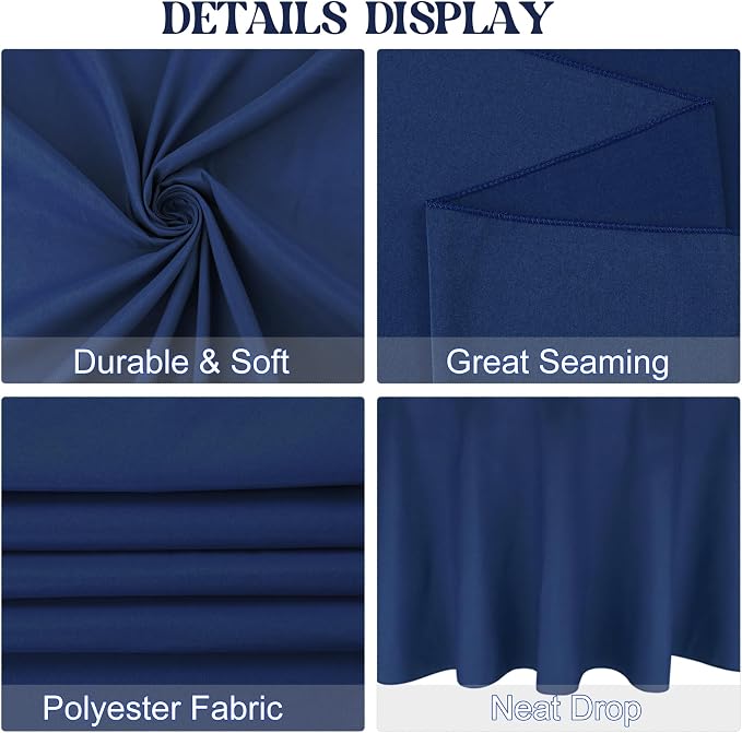4 Pack Round Tablecloth 90 Inch Polyester Navy Blue Washable Fabric Table Covers for Wedding Dining Table Buffet Parties Banquet Decoration（Navy Blue） - Image 4