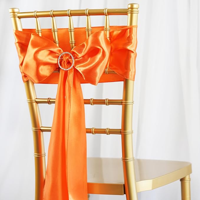Balsa Circle 25 Orange Satin Elegant Chair Cover Bows Sashes Wedding Banquet Decorations Party Supplies Engagement Events Reception - Image 3