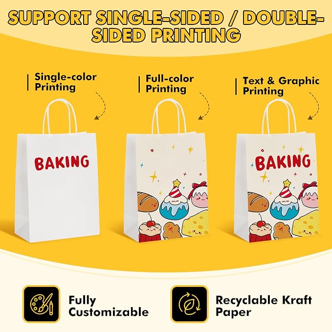 RACETOP 50/100 PCS Custom Kraft Paper Bags with Logo for Small Business, 8x4.5x10.8 Inch Medium Size, Personalized Gift Bags, Brown Shopping Paper bag with Handle Bulk, White Goodie Bag - Image 3
