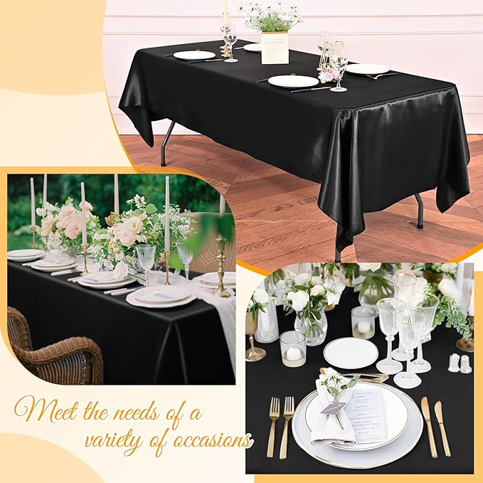 YMHPRIDE 6 Packs Satin Tablecloth 108 x 57 inch Black Rectangular Tablecloths, Overlay Satin Table Cover Bright Silk Tablecloth Smooth Fabric Table Decoration for Wedding Party Banquet Events