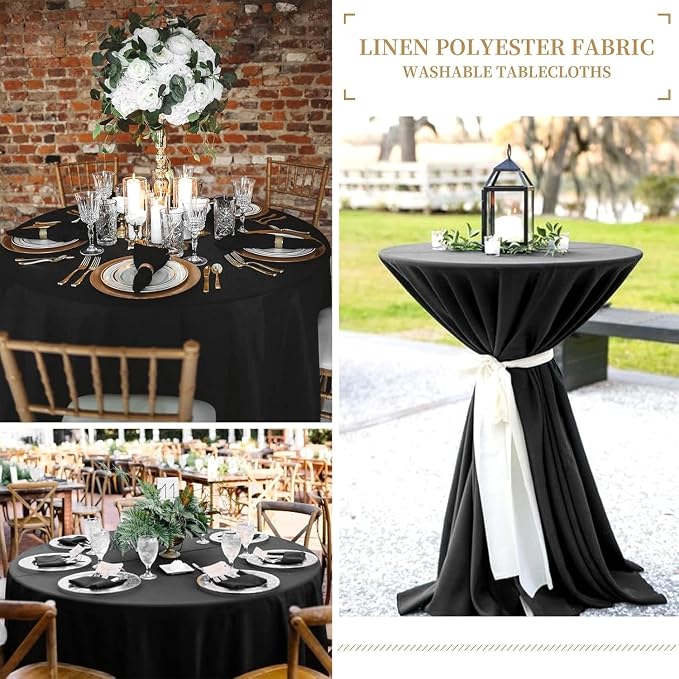 90 Inch Black Round Tablecloth, Premium Soft Touch Polyester Table Cloth, Wrinkle Free & Water Resistant Circular Table Cover for Weddings, Parties, Banquets and Everyday Dining - Image 4