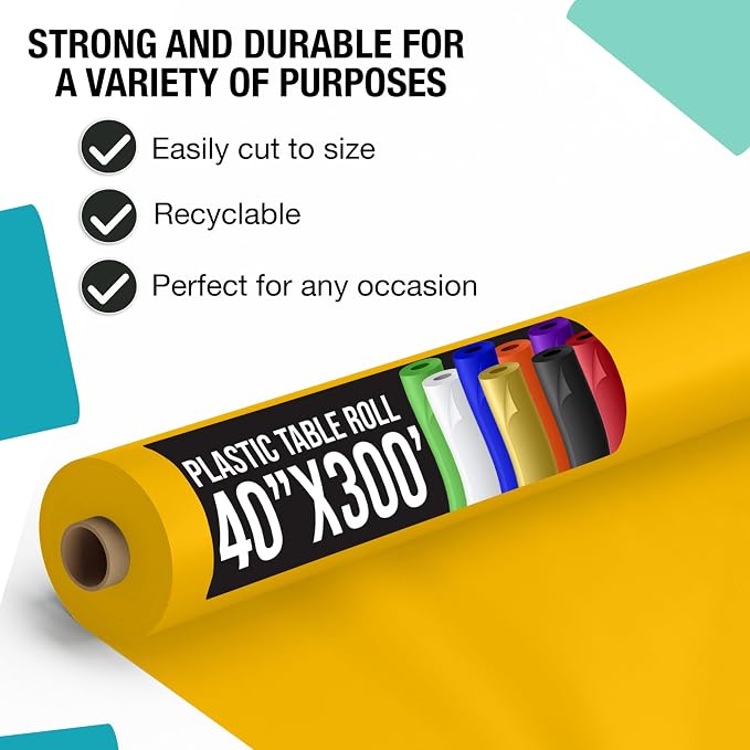 Exquisite Party Solids Yellow Plastic Table Cover Roll, Pack of 4-40" X 300' Table Cloth Plastic Cover Roll - Premium Quality Thick 0.5 MIL Banquet Rolls - Disposable Tablecloth Rolls - Image 2