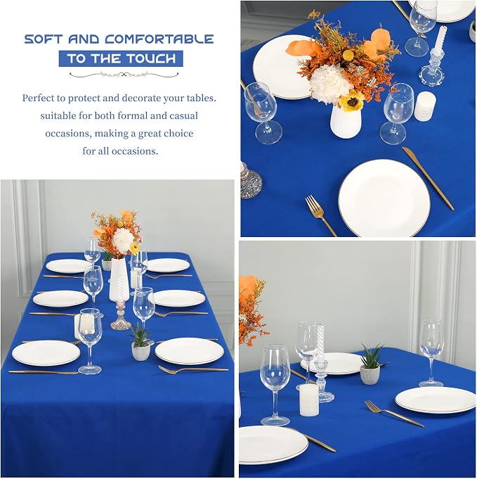 Showgeous 4 Pack Royal Blue Polyester 60x126 Inch Tablecloths | Soft polyester, wrinkle resistant, fade resistant, smooth finish, fine stitching, folded hems, reusable, machine washable - Image 5