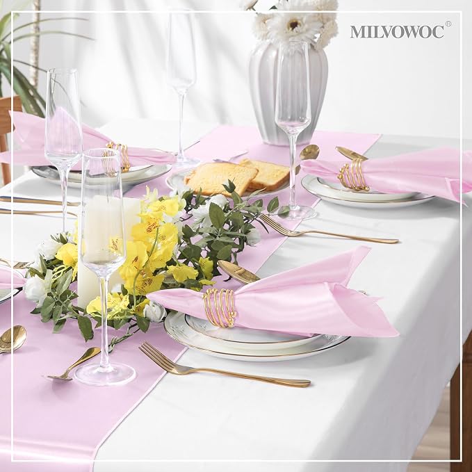 MILVOWOC 72 Pack Square Light Pink Satin Napkins 20" x 20" | Soft Silk Dinner Napkins, Smooth Decorative Table Napkins, Washable & Reusable Cloth Napkins - Image 2