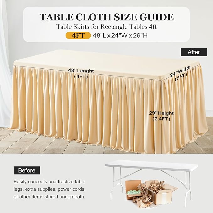 Shillance 2 Pack Champagne Table Clothes for 4 Foot Rectangle Tables, Premium Polyester Rectangle Tablecloth Wrinkle Resistant Washable Table Cover for Wedding, Party, Dining,Banquet,Buffet Tables - Image 3