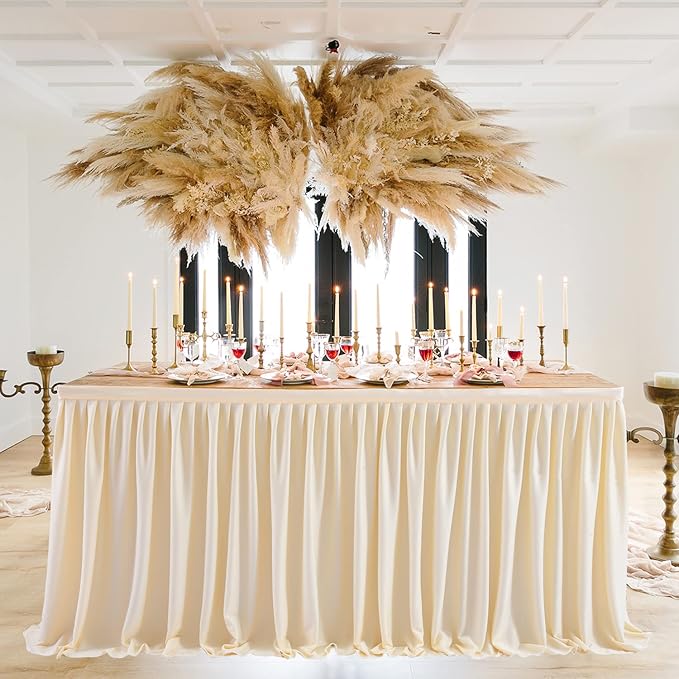 Ivory Table Skirt - 12ft Rectangle Table Polyester Pleated Ruffle Tablecloth for Wedding, Birthday, Baby Shower, Bridal Shower & Banquet Decoration - Image 6