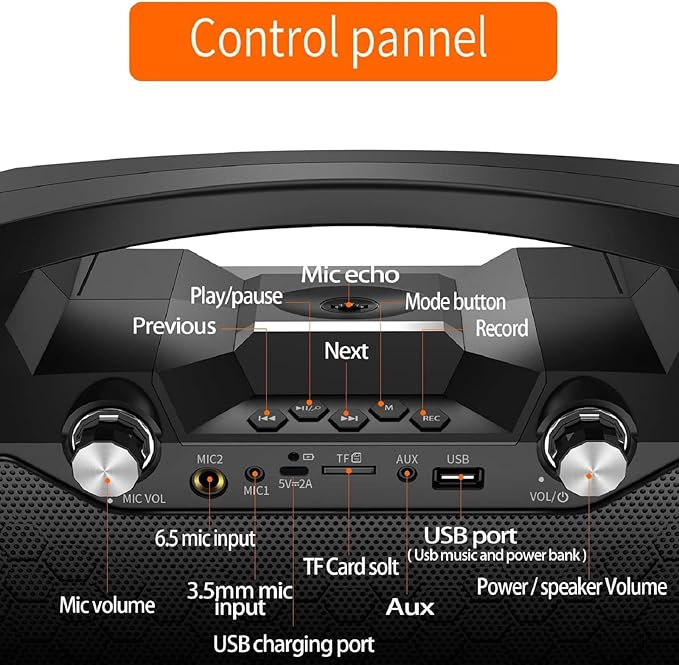 Hotec Wireless Portable PA Speaker System, Powerful Bluetooth Karaoke Machine with Dual Wireless Microphone for Wedding, Party, Teaching, Karaoke, Other Outdoor and Indoor Activities