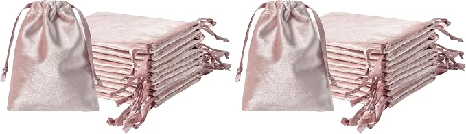 QIANF 12pcs Rose Pink Velvet Drawstring Bags 3x4 inches Glossy Small Velvet Cloth Gift Bags Jewelry Pouches for Storage Wedding Party Favor Christmas (Pack of 2) by QIANF