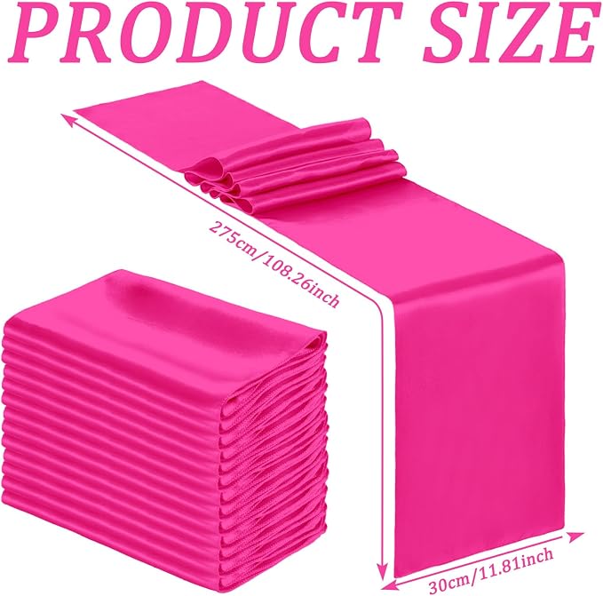 12 Pcs Hot Pink Satin Table Runners Bulk, 12 x 108 Inch | Runners for Table, Smooth Fabric Tablecloth, Wedding Banquet, Birthday Party, Fall Decorations, Halloween Christmas Party - Image 3
