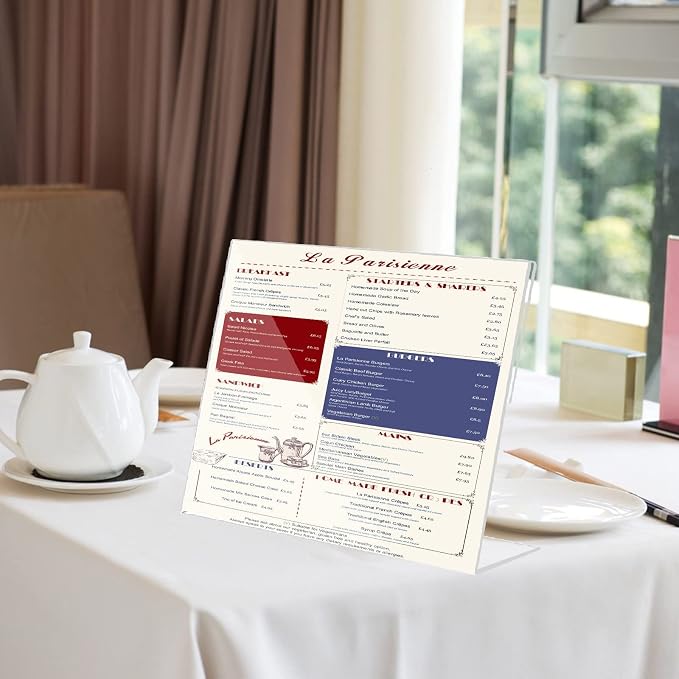 Acrylic Sign Holder 8.5 x 11 Horizontal 6 Pack Slant Back Acrylic Stands for Display Plexiglass Clear Acrylic Display Stands for Ad Frame, Picture Photo Frames, Promotions, Restaurants, Office - Image 3