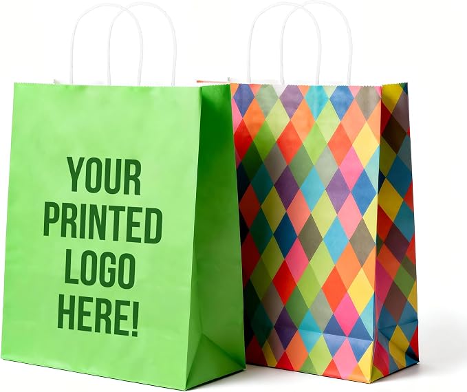 ECOEXTRA 50 PCS Custom Paper Bags with Logo, 8x4.5x10.8 Inch Personalized Gift Bags with Handles for Small Business, Shopping, and Goodie Bag by ECOEXTRA