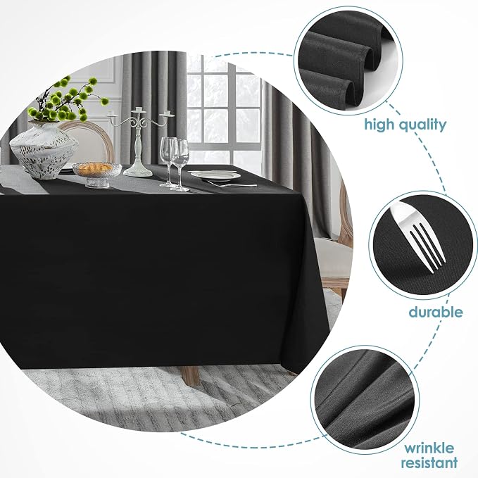 VidaFete 6 Pack 90 * 156inch Black Rectangle Tablecloth for 8ft Tables | Stain & Wrinkle Resistant Polyester Rectangular Table Cloth for Kitchen Dining Wedding Banquet Decoration - Image 3