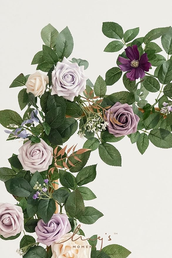 Ling's moment 5 FT Purple Artificial Flower Garland | Lilac Floral Garland, Flower Vines, Wedding, Arch Flower, Table Centerpieces, Swags, Backdrop, Mantel, Welcome Signs - Image 2
