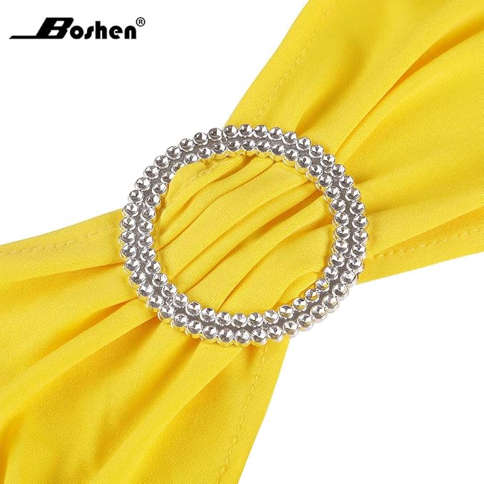 100 PCS Wedding Chair Decorations Stretch Chair Sashes and Bows， Yellow | Chair Covers with Bucklefor Party Ceremony Easter Reception Wedding Banquet Decoration Spandex Chair Covers slipcovers - Image 3